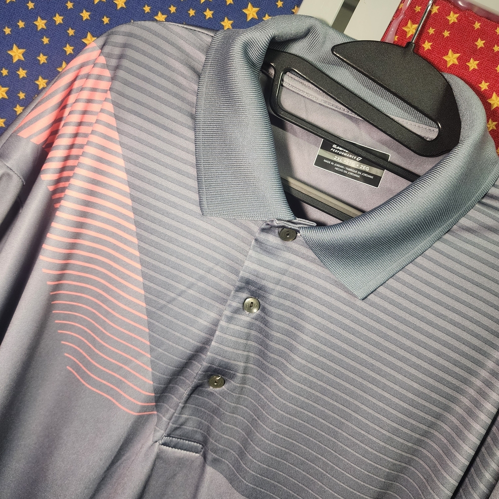 **Hogan Gray Striped Golf Polo with Subtle Pink Accent** - Picture 3 of 5